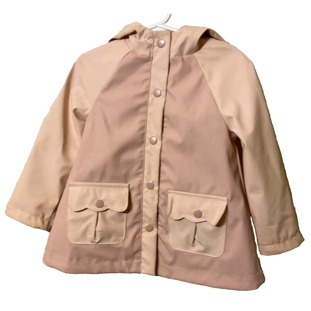 Cynthia Rowley Toddler Girl Pink Hooded Snap Raincoat 2T Scalloped Pockets Lined
